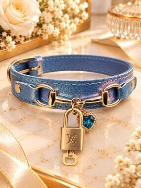 Authentic Louis Vuitton Gold Padlock & Key + Unbranded Pet Collar Dog Cat